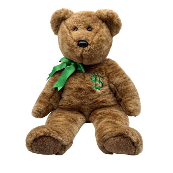 Ty Beanie Buddies 2002 Billionaire Bear With Dollar Sign Green Ribbon 100% Tylon - Picture 1 of 9
